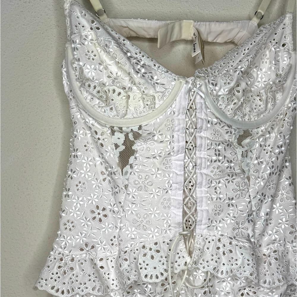 For Love and Lemons Sophie Eyelet Mini Dress in White, size L - Picture 6 of 10